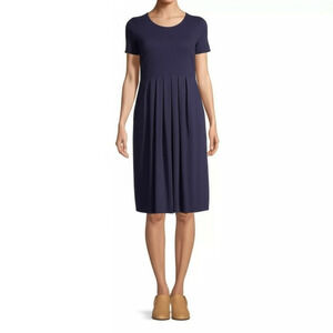 ZENANA Dress Womens Size XL Dark Blue Pleated Pockets Short Sleeve Casual Chic